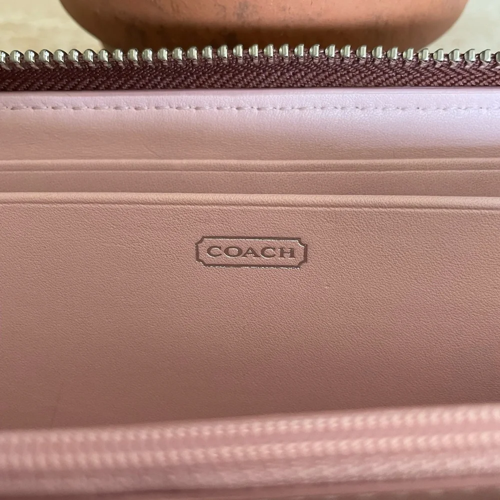 Coach Brown Leather Zip-Around Wallet with Silver Hardware
